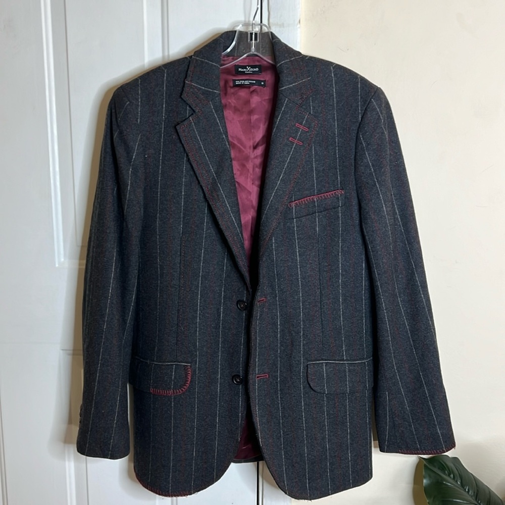 Marc Ecko Wool-Blend Academia Grey Red Pinstripe Size S